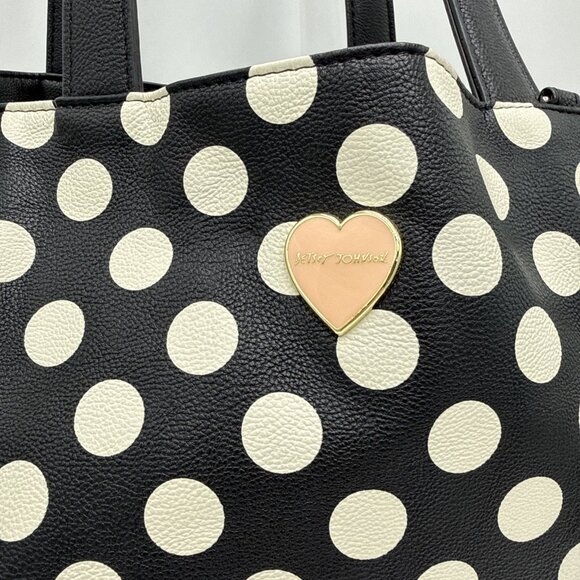 Betsey Johnson Large Black White Polka Dotted Tote Bag Reversible - Picture 2 of 13